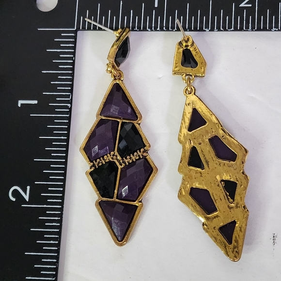 Gold and Purple Geometric Drop Earrings - Picture 5 of 6